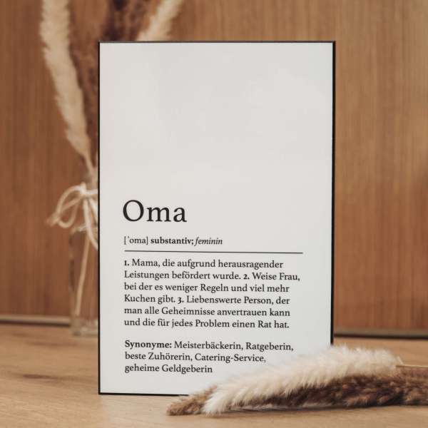 Handgefertigte Definitionstafel „Oma“ aus erstklassigem Material – das ideale Geschenk für die geliebte Großmutter.