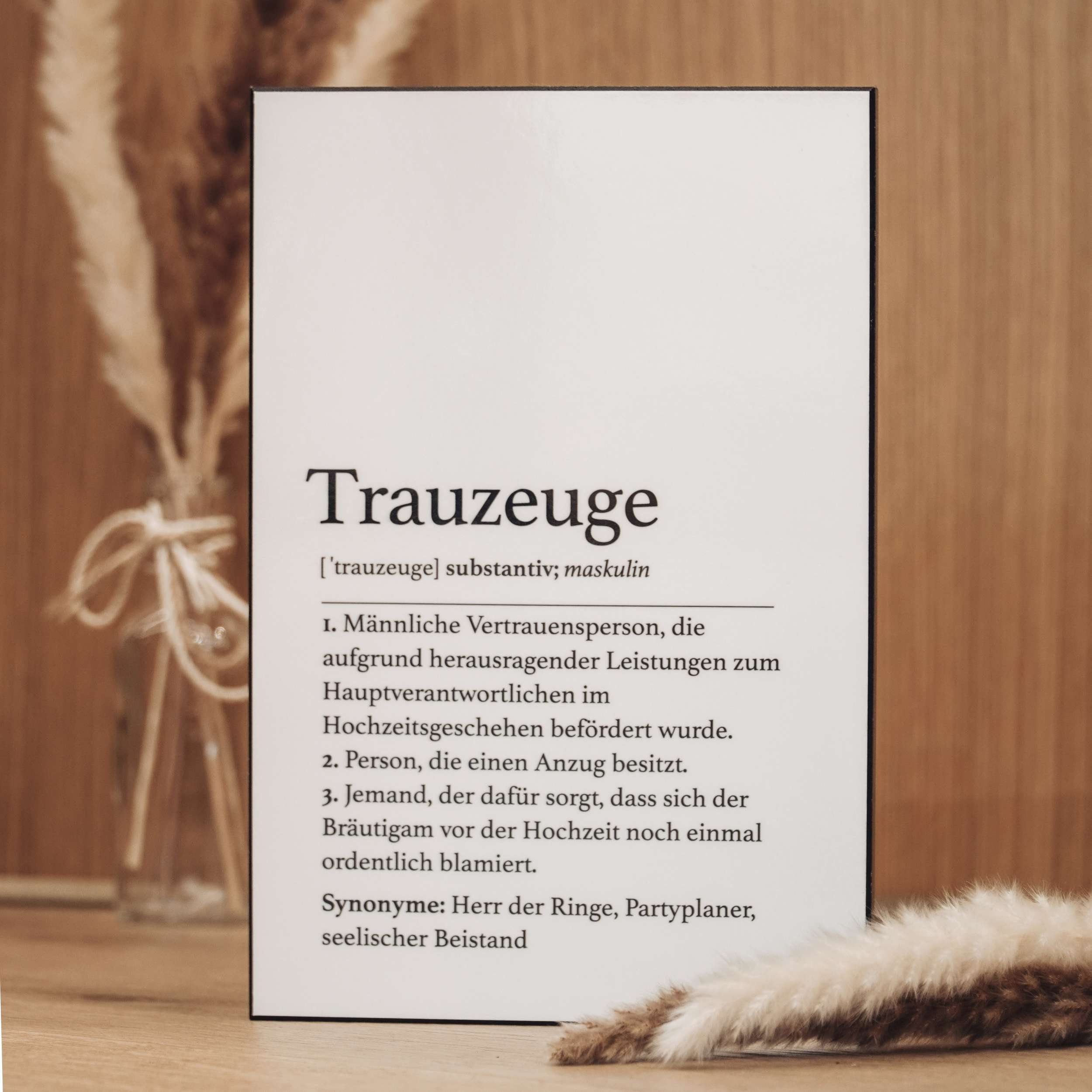 Handgefertigte Definitionstafel „Trauzeuge“ aus erstklassigem Material – das ideale Geschenk für euren Trauzeugen.