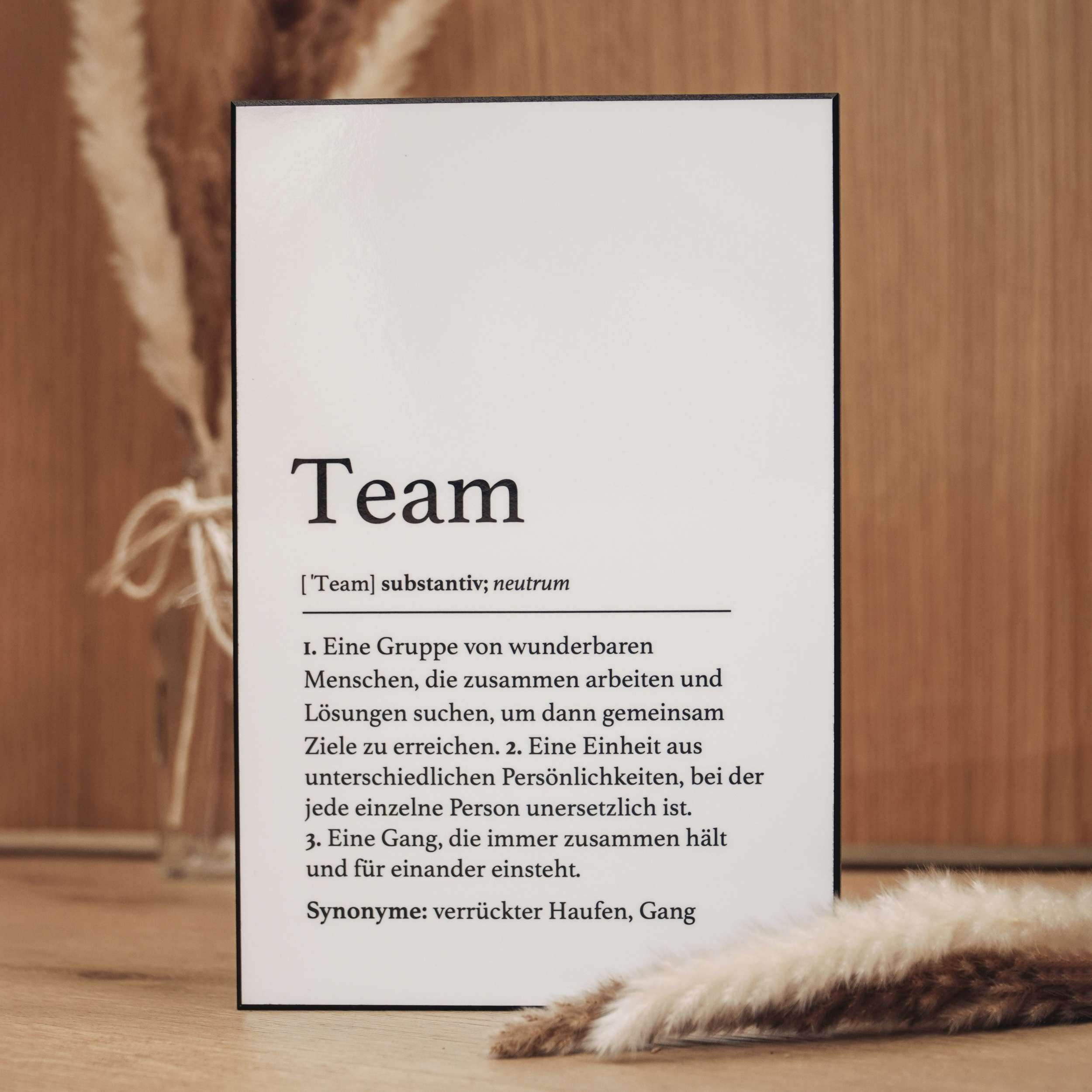 Handgefertigte Definitionstafel „Team“ aus erstklassigem Material – das ideale Geschenk fürs Büro oder geschätzte Menschen.