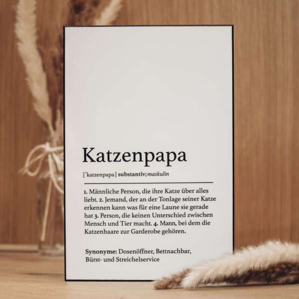 Handgefertigte Definitionstafel „Katzenpapa“ aus erstklassigem Material – das ideale Geschenk für besondere Menschen.