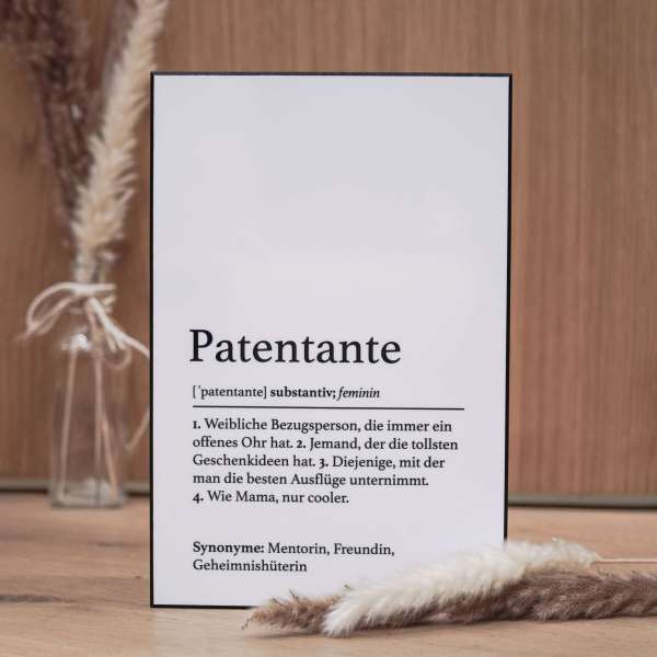 Handgefertigte Definitionstafel „Patentante“ aus erstklassigem Material – das ideale Geschenk für eine ganz besondere Frau in deinem Leben.